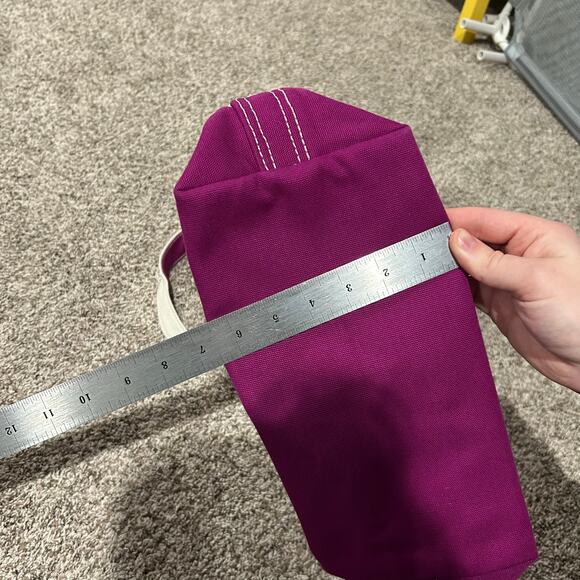 Lands' End Medium 5 Pocket Open Top Long Handle Canvas Tote Bag Ivory Magenta - Picture 10 of 10